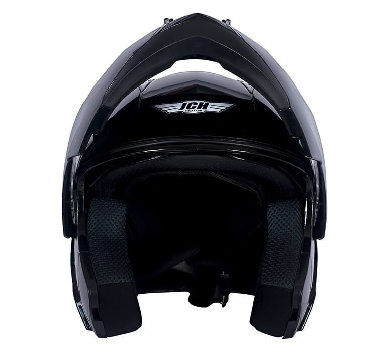 Vista frontal de CASCO ABATIBLE JCH MOTOS / DOBLE VISOR / NEGRO MATE